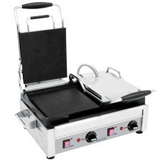 Eurodib SFE02375 Double Panini Grill with Smooth Left Plates and Grooved Right Plates - 18" x 11" Cooking Surface - 220V, 2900W Eurodib SFE02375 Double Panini Grill with Smooth Left Plates and Grooved Right Plates - 18" x 11" Cooking Surface - 220V, 2900W