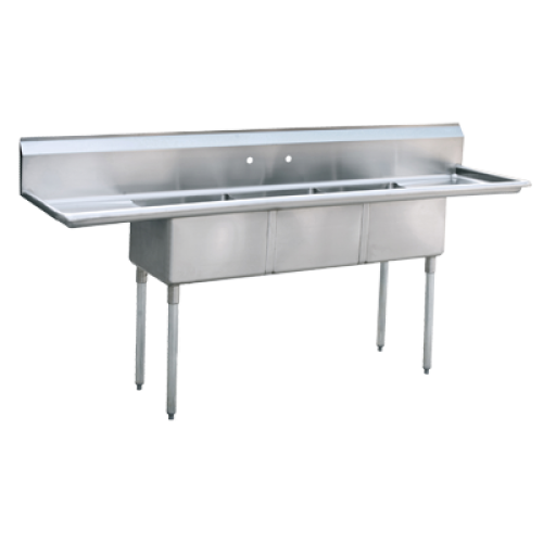 Atosa MRSA-3-D MixRite Sink, 3-compartment, 18" left & right drainboards
